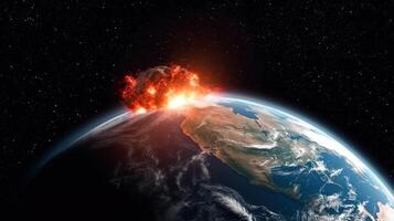 apokalyps på jorden, explosion på de yta av de jord se från Plats generativ ai foto
