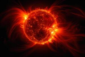 röd varm lysande Sol i Plats generativ ai foto