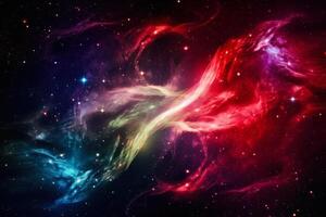 färgrik klumpar av energi partiklar i Plats, fascinerande galax bakgrund generativ ai foto