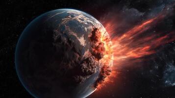 apokalyps på jorden, explosion på de yta av de jord se från Plats generativ ai foto