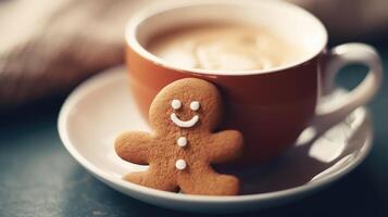 pepparkaka kaka med cappuccino. illustration ai generativ foto