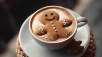 pepparkaka kaka med cappuccino. illustration ai generativ foto