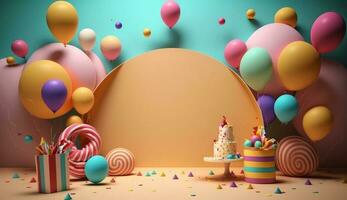 födelsedag bakgrund med ballonger. illustration ai generativ foto