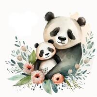 söt vattenfärg panda med mamma. illustration ai generativ foto