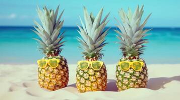 söt ananas i solglasögon. illustration ai generativ foto