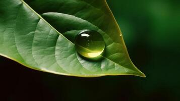 grön blad med vatten släppa illustration ai generativ foto