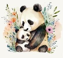 söt vattenfärg panda med mamma. illustration ai generativ foto