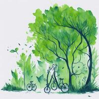 vattenfärg värld cykel dag eco grön transport begrepp ai genererad foto