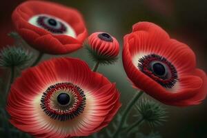 röd anemon blommor ai genererad foto