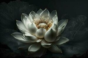 vit lotus blomma mörk bakgrund ai genererad foto