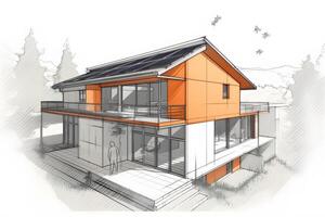 sol- paneler på en privat hus. neuralt nätverk ai genererad foto
