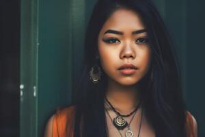 porträtt av en skön ung stam- kvinna. neuralt nätverk ai genererad foto