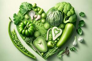 grön grönsaker i de form av en hjärta. vegan begrepp. neuralt nätverk ai genererad foto