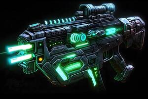 trogen cyber vapen, Plats neon pistol. neuralt nätverk ai genererad konst foto