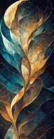marmor effekt bakgrund eller textur. spektakulär abstrakt blänkande gyllene fast flytande vågor. virvlande gyllene och blå pastell mönster, lysande gyllene Färg, marmor geometrisk, generativ ai foto