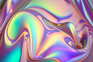 holografiska flytande bakgrund. holograf Färg textur med folie effekt. halografisk regnbågsskimrande bakgrund. pärlemorskimrande lutning för design grafik. regnbåge metall. generativ ai foto
