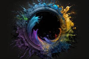 cirkel med färgrik flytande färger. generativ ai foto
