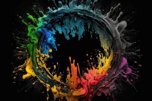 cirkel med färgrik flytande färger. generativ ai foto