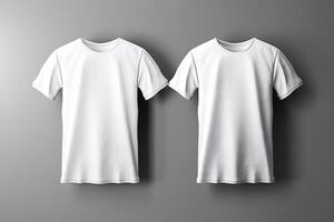 tom vit t-shirt mockup, främre se isolerat på grå bakgrund, generativ ai foto