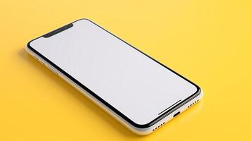 smartphone attrapp på en gul bakgrund, generativ ai foto