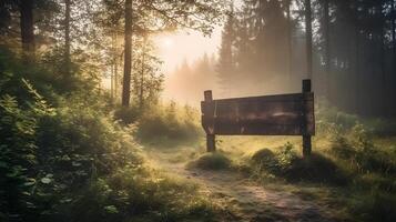 tömma trä- planka på kant av skog på sommar ,generativ ai foto