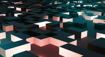 lysande pixel kub textur bakgrund pixel mönster geometrisk mörk svart tapet mosaik- abstrakt kvadrater kub blockera 3d illustration tärningar foto