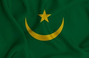 realistisk vinka flagga av Mauretanien, 3d illustration foto