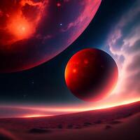 3d ultrarealistiskt planeter med moln och horisont illustration ai genererad foto