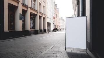 generativ ai, realistisk gata stor anslagstavla eller affisch falsk upp tom för presentation reklam. utomhus- tecken tom i de trogen stad, företag begrepp foto