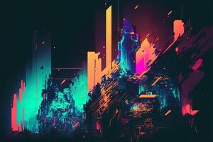 abstrakt bakgrund med interlaced digital tekniskt fel och förvrängning effekt. trogen cyberpunk design. retro futurism, webb punk, rave 80s 90s cyberpunk estetisk techno neon färger. generativ ai foto