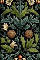 generativ ai, blommig färgrik mönster. william morris inspirerad naturlig växter och blommor vertikal bakgrund, årgång illustration. lövverk prydnad. foto