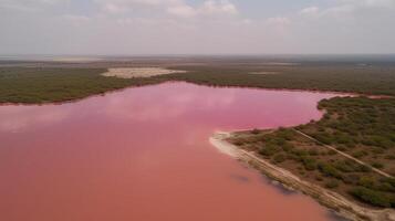 eterisk ser av rosa sjö, upprörande ser från drift. ai genererad foto