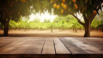 rengöra trä- tabell särskild av tid som av sent mango träd fundament. kreativ resurs, ai genererad foto
