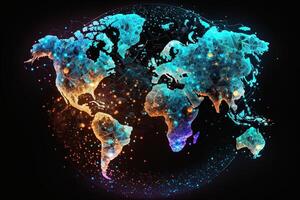 global Karta av de värld, de jord kommunikation teknik med internet effekt. trogen modern generativ ai foto