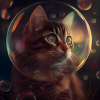 porträtt av en katt i en transparent bubbla. de katt utseende på de kamera., ai generativ bild foto