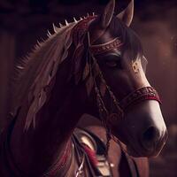 häst i de gammal stad. porträtt av en häst., ai generativ bild foto