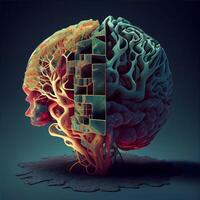mänsklig hjärna. 3d framställa, 3d illustration. mänsklig hjärna., ai generativ bild foto