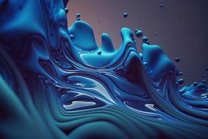 vätska blå färg, vågig blå vätska bakgrund, abstrakt konst. generativ ai foto