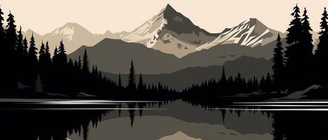 silhuett bergssjö illustration av genererad ai silhuett bergssjö foto
