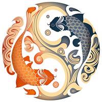tecknad stil klämma konst illustration av yin och yang mönster, koi karp. perfekt för webb designers, förlag, och innehåll skapare generativ ai foto