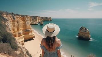 besök turism i Portugal, atlanten hav och desorienterande tropisk strandlinje. kreativ resurs, ai genererad foto