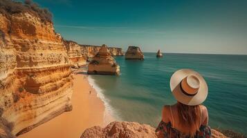 besök turism i Portugal, atlanten hav och desorienterande tropisk strandlinje. kreativ resurs, ai genererad foto