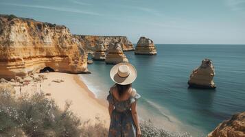 besök turism i Portugal, atlanten hav och desorienterande tropisk strandlinje. kreativ resurs, ai genererad foto