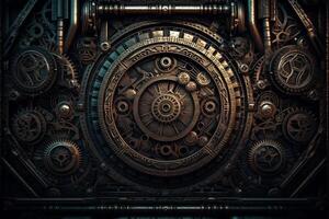 mörk scifi steampunk textur bakgrund design. ai genererad foto