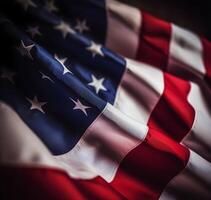 generativ ai innehåll, amerikan flagga vinka i de vind. vertikal baner. flagga dag juli 4:a. nationell flagga dag. foto