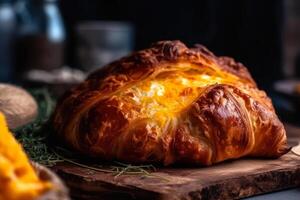 nyligen bakad khachapuri, traditionell mat generativ ai foto