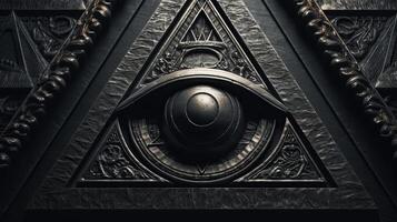 Foto tecken illuminati. frimureri. de frimurar- fyrkant. Allt seende öga i gynnade geometri triangel. ai genererad