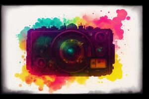 digital kamera med färgrik vattenfärg stänk. abstrakt färgrik bakgrund. vattenfärg måla. digital konst, generativ ai foto