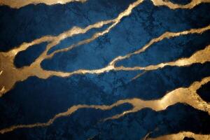 blå marmor textur bakgrund mönster. blå sten yta. abstrakt naturlig marmor blå och guld. generativ ai foto