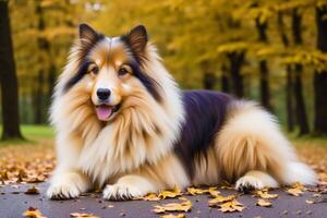 grov collie hund. porträtt av en skön grov collie hund spelar i de parkera. generativ ai foto